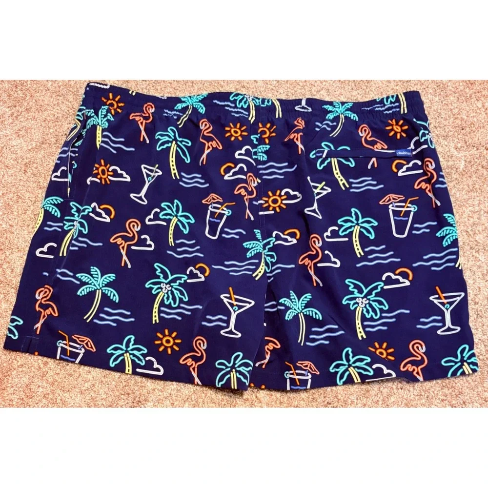 Chubbies Swim Trunks Mens 3XL Navy Neon Flamingo Palm Tree 5.5